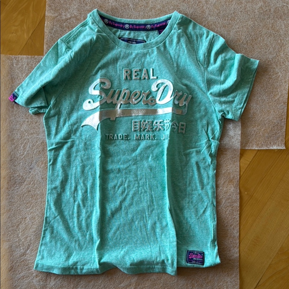 Superdry Green Short Sleeve Tee Casual Cotton Blend